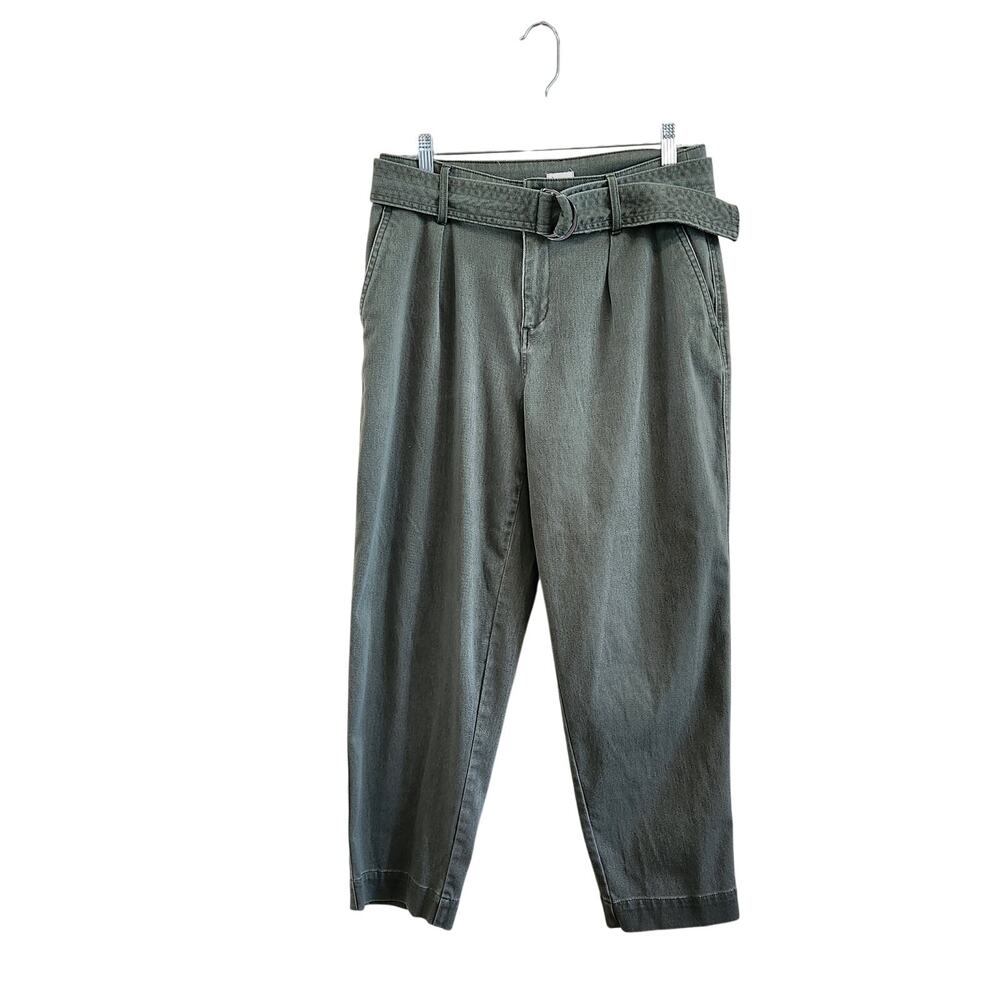 A New Day Straight Leg Belted Trouser Pant Pockets High Rise Green Denim Size 6